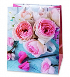  Пакет подарочный бумажный 26х32х13см L Розы